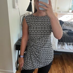 White House Black Market black and white asymmetrical tank